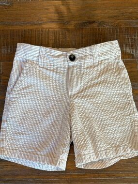Janie and Jack Cream/Khaki Seersucker Bermuda Shorts, Size 4T